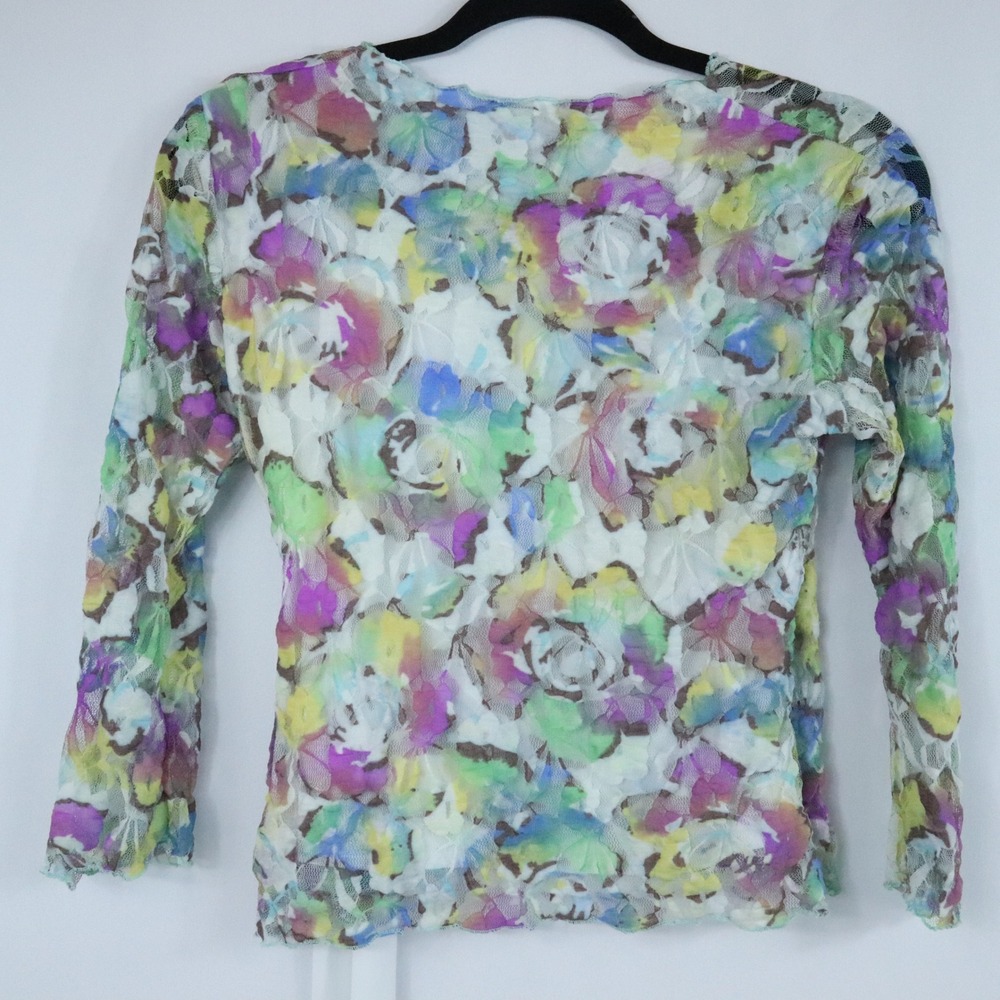 Y2K Andria Lieu Multicolor Pastel Watercolor Floral Lace Wrap Top Womens Sz XS - Picture 3 of 7